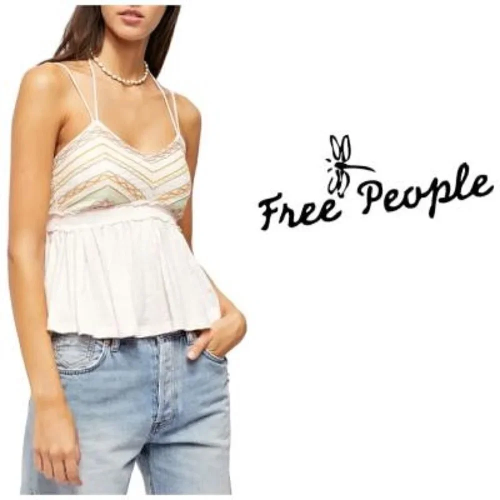 Free People Womens Pale Pink Boho Smocked Halter Lightweight Tank Top Sz L New